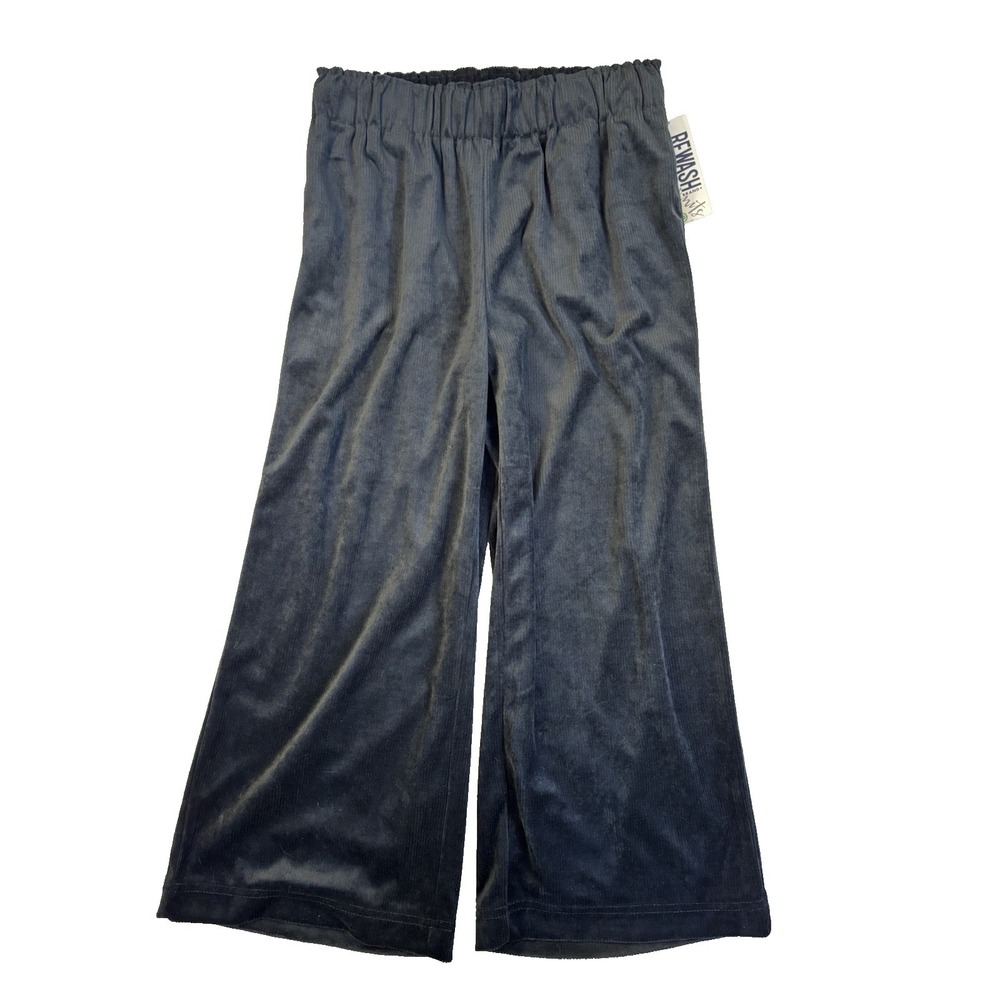 Rewash Women's Med‎ Sexy Black Velour Cropped Flowy Wide Leg Pants Whimsigoth
